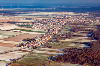 Saarstraße from the west in winter with snow in Kandel in the state Rhineland-Palatinate, Germany