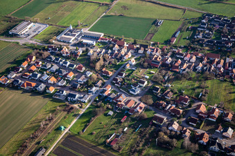 Aerial view of Aldi, Friedmann-Reisen on the main road L546 in Schweighofen in the state Rhineland-Palatinate, Germany