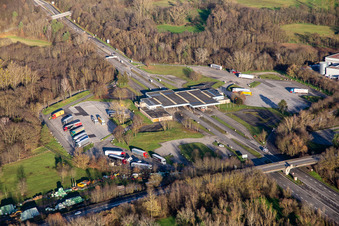 German-French border crossing Scheibenhardt A35/B9 in Scheibenhard in the state Bas-Rhin, France
