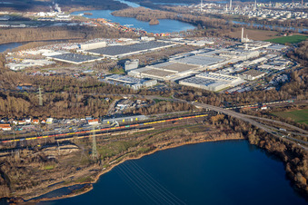 Aerial view of Daimler Truck AG in Wörth am Rhein in the state Rhineland-Palatinate, Germany