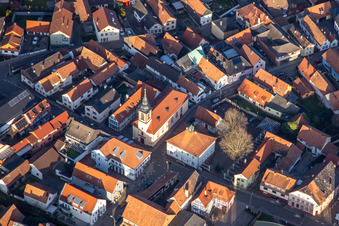 Luitpoldstraße Christ Church and Old Town Hall in Wörth am Rhein in the state Rhineland-Palatinate, Germany