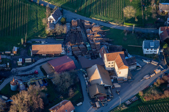Aerial view of Sawmill Philipp Pfirrmann Söhne eK in Böchingen in the state Rhineland-Palatinate, Germany