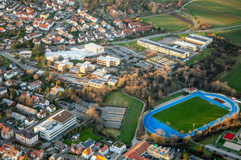 Aerial view of Paul Gillet Secondary School plus, Weinstraße; Gymnasium and large sports hall Edenkoben in Edenkoben in the state Rhineland-Palatinate, Germany
