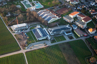 Gebrüder-Ullrich-Realschule plus in front of the outdoor pool / swimming pool Kalmitbad in Maikammer in the state Rhineland-Palatinate, Germany