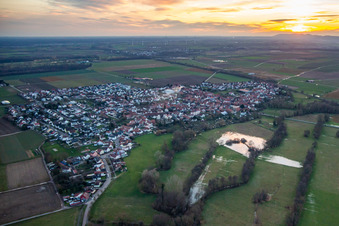 Oblique view of At sunset in Steinweiler in the state Rhineland-Palatinate, Germany