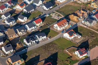 Aerial photograpy of Rosenweg in the new development area K2 in winter in Kandel in the state Rhineland-Palatinate, Germany