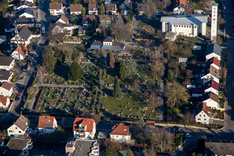 Cemetery and St. Pius Church from the west in Kandel in the state Rhineland-Palatinate, Germany
