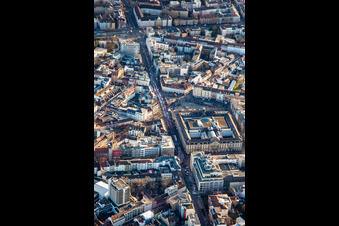 Aerial view of Clean-up at the carnival parade in Karlstraße in the district Innenstadt-West in Karlsruhe in the state Baden-Wuerttemberg, Germany