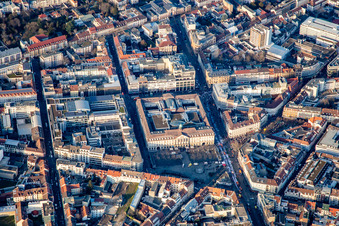 Aerial view of Stephanplatz at the Postgalerie in the district Innenstadt-West in Karlsruhe in the state Baden-Wuerttemberg, Germany