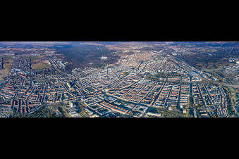 Panorama from the southwest in the district Beiertheim-Bulach in Karlsruhe in the state Baden-Wuerttemberg, Germany