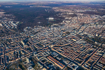 Waldstraße as a spoke to the Schlossplatz in the district Innenstadt-West in Karlsruhe in the state Baden-Wuerttemberg, Germany