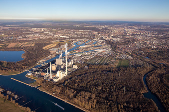 EnBW Rhine power plant from the southwest in the district Daxlanden in Karlsruhe in the state Baden-Wuerttemberg, Germany