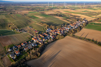 Main Street in Vollmersweiler in the state Rhineland-Palatinate, Germany from above