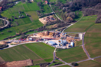 Construction site of the eastern tunnel portal for the Astrid Tunnel for the underpass and bypass of Bad Bergzabern between B38 (Weinstraße) and B427 (Kurtalstraße) in Dörrenbach in the state Rhineland-Palatinate, Germany from above