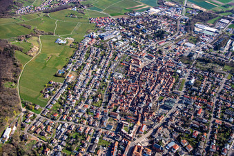 Aerial view of Pfalzgrafenstraße Saarstr in Bad Bergzabern in the state Rhineland-Palatinate, Germany