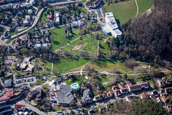 Aerial photograpy of Herb garden, spa park Bad Bergzabern below the Edith Stein Clinic for Neurology in Bad Bergzabern in the state Rhineland-Palatinate, Germany