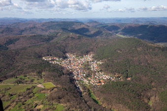 Aerial view of Sleeping Beauty of the Palatinate in Dörrenbach in the state Rhineland-Palatinate, Germany