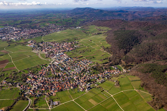 Aerial view of From the northeast in the district Rechtenbach in Schweigen-Rechtenbach in the state Rhineland-Palatinate, Germany