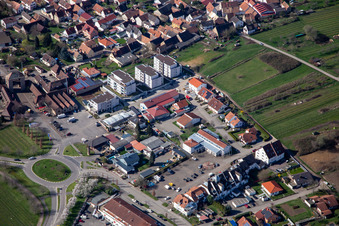 Aerial view of New apartment buildings on Sylvanerstr in the district Schweigen in Schweigen-Rechtenbach in the state Rhineland-Palatinate, Germany