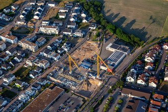 Aerial view of Construction site Am Wall from the northwest in the district Hochstetten in Linkenheim-Hochstetten in the state Baden-Wuerttemberg, Germany