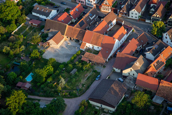 Oblique view of Gnägyhof on the main street in Winden in the state Rhineland-Palatinate, Germany
