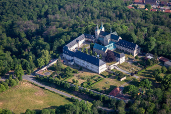 Oblique view of Huysburg Monastery in the district Röderhof in Huy in the state Saxony-Anhalt, Germany