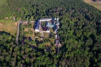 Huysburg Monastery in the district Röderhof in Huy in the state Saxony-Anhalt, Germany from above