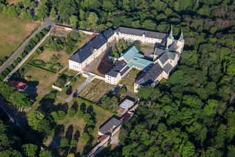 Huysburg Monastery in the district Röderhof in Huy in the state Saxony-Anhalt, Germany seen from above