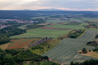 Aerial view of Devil's Wall (Königstein) in the district Weddersleben in Thale in the state Saxony-Anhalt, Germany