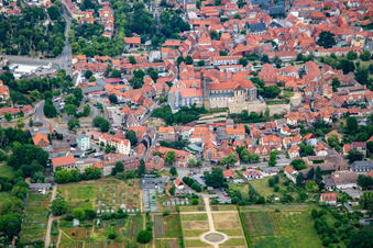 Aerial view of Collegiate Church of St. Servatius in Quedlinburg in the state Saxony-Anhalt, Germany
