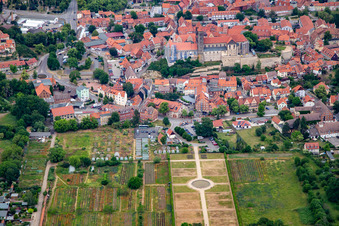 Aerial photograpy of Collegiate Church of St. Servatius in Quedlinburg in the state Saxony-Anhalt, Germany