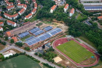 Sports field at Moorberg and Wolff Energy Group in Quedlinburg in the state Saxony-Anhalt, Germany