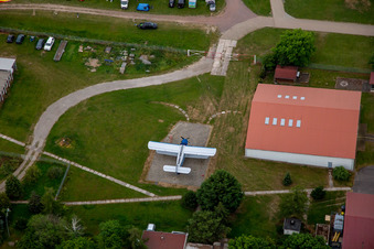 Aerial view of Historic aircraft at the airfield Ballenstedt in the district Asmusstedt in Ballenstedt in the state Saxony-Anhalt, Germany