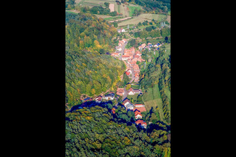 Aerial view of Village from the west in Oberschlettenbach in the state Rhineland-Palatinate, Germany
