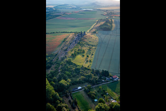 Aerial view of Devil's Wall (Königstein) from the east in the district Weddersleben in Thale in the state Saxony-Anhalt, Germany