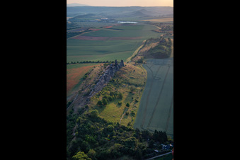 Aerial photograpy of Devil's Wall (Königstein) from the east in the district Weddersleben in Thale in the state Saxony-Anhalt, Germany