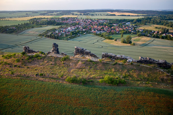 Aerial view of Devil's Wall middle stones from the southeast in the district Weddersleben in Thale in the state Saxony-Anhalt, Germany