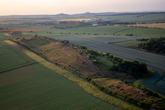 Aerial photograpy of Devil's Wall middle stones from the southeast in the district Weddersleben in Thale in the state Saxony-Anhalt, Germany