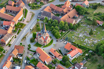 Aerial view of Church of the Redeemer in the district Benzingerode in Wernigerode in the state Saxony-Anhalt, Germany