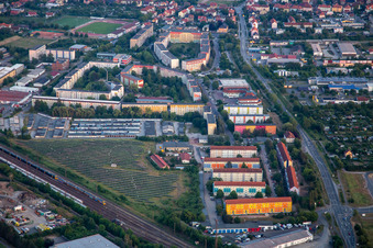 Aerial view of Prefabricated buildings at Regenstein in Blankenburg in the state Saxony-Anhalt, Germany