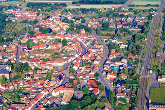Main Street PostStr Railway line in Wallhausen in the state Saxony-Anhalt, Germany