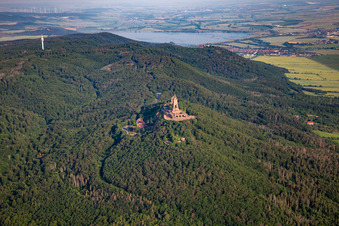 Kyffhäuser Monument in the district Steinthaleben in Kyffhäuserland in the state Thuringia, Germany from the plane