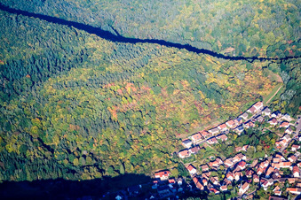 Aerial photograpy of Place in the valley of the Kaiserbach in Waldhambach in the state Rhineland-Palatinate, Germany