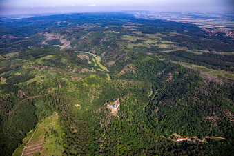 Castle Falkenstein (Harz) in the district Pansfelde in Falkenstein in the state Saxony-Anhalt, Germany out of the air