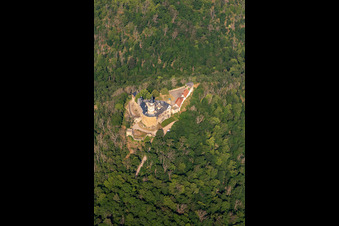 Castle Falkenstein (Harz) in the district Pansfelde in Falkenstein in the state Saxony-Anhalt, Germany viewn from the air