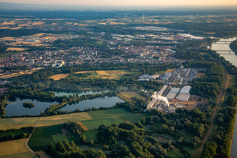 From the south in the morning in Germersheim in the state Rhineland-Palatinate, Germany