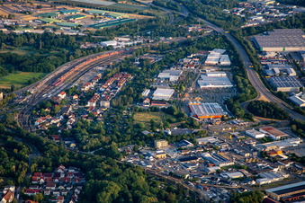 Commercial area at the train station in Germersheim in the state Rhineland-Palatinate, Germany