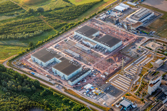 Aerial view of TransnetBW GmbH, DC substation in Philippsburg in the state Baden-Wuerttemberg, Germany