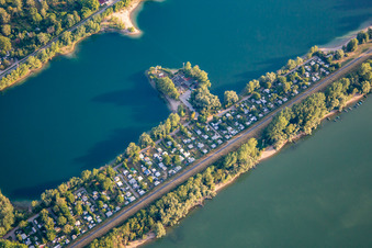 Camping pitches on Rheinauenstraße between Waldsee and Otterstädter Altrhein in Waldsee in the state Rhineland-Palatinate, Germany