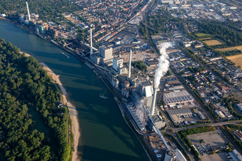 Aerial photograpy of Large power plant Mannheim GKM from the south in the district Neckarau in Mannheim in the state Baden-Wuerttemberg, Germany